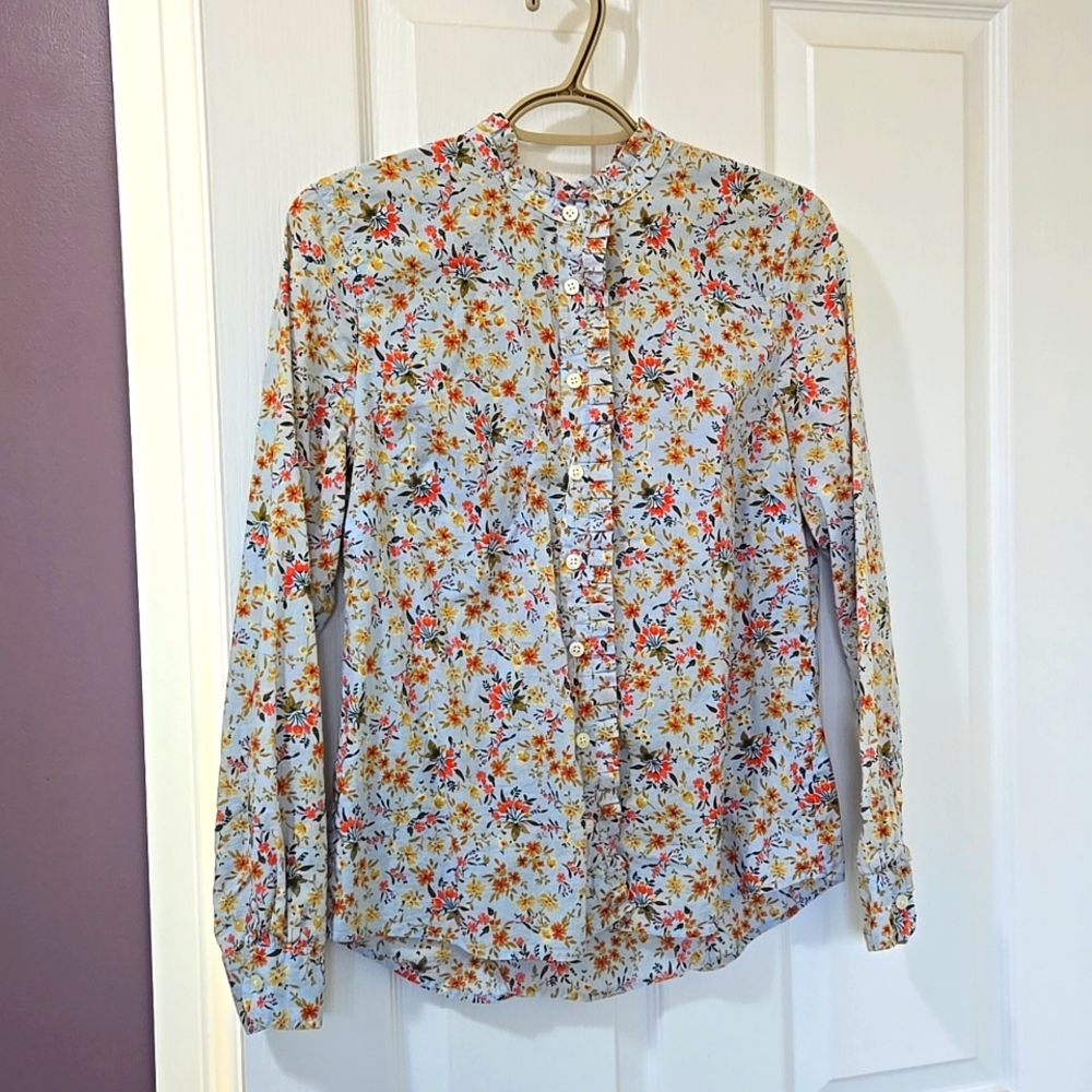 J Crew Mercantile Floral Ruffled long sleeve dress shirt size small